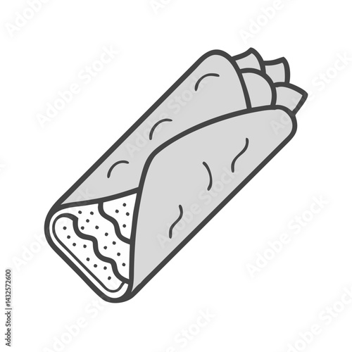 Monochrome Icon Illustration: Delicious Burrito Food Wrap