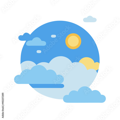 Cartoon Sky with Sun and Clouds Illustration