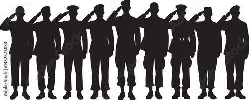 Veterans Army Saluting Vector Silhouettes