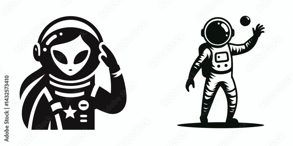 Fototapeta premium alien in astronaut costume. Funny Animal Vector Clip art. Extraterrestrial inside spacesuit attire cosmic traveler apparel.