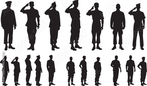 Veterans Army Saluting Vector Silhouettes