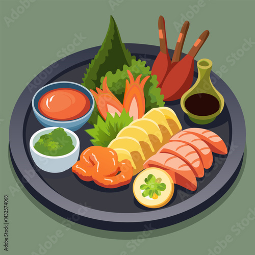 Japanese Seafood Platter. Sashimi. Shrimp. and Wasabi