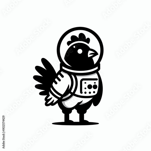 Chicken in astronaut costume. Funny Animal Vector Clip art. Fowl avian celestial suit cosmonaut poultry space journey.