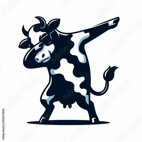 Cow wear halloween costume and pose dabbing. Funny Animal Vector Clip art. Bovine attire spook celebration act attitude.