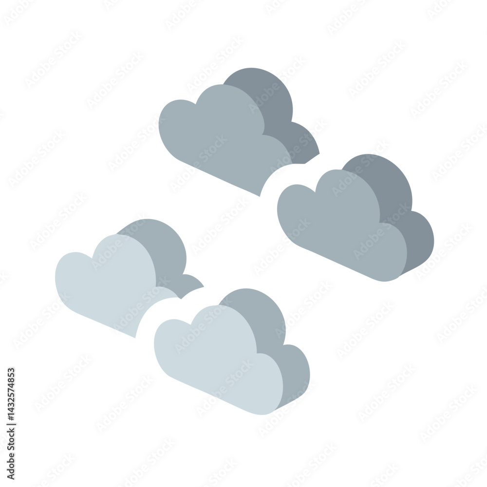 Fototapeta premium Isometric gray clouds illustration against a black background