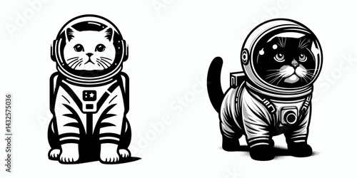Domestic Shorthair Cat in astronaut costume. Funny Animal Vector Clip art. Feline cosmonaut attire household breed spacesuit apparel.