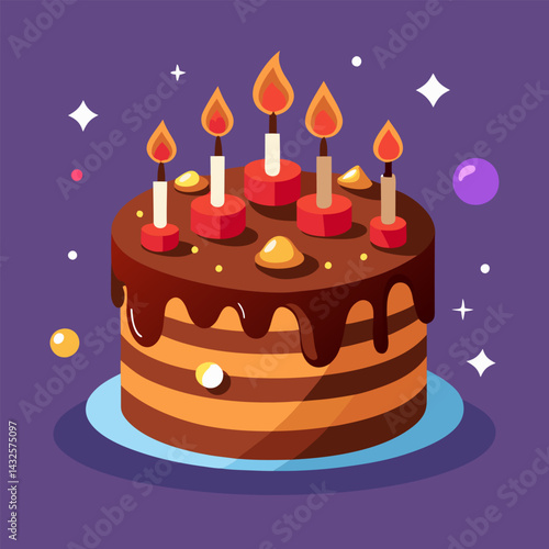 Birthday Cake with Chocolate Frosting and Candles