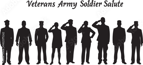 Veterans Army Saluting Vector Silhouettes