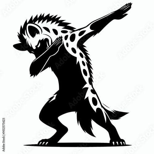 Hyena wear halloween costume and pose dabbing. Funny Animal Vector Clip art. Canine festive garb dab stance.