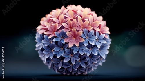 Stunning Floral Sphere  Pink   Blue Flower Globe  Abstract Nature  Botanical Art