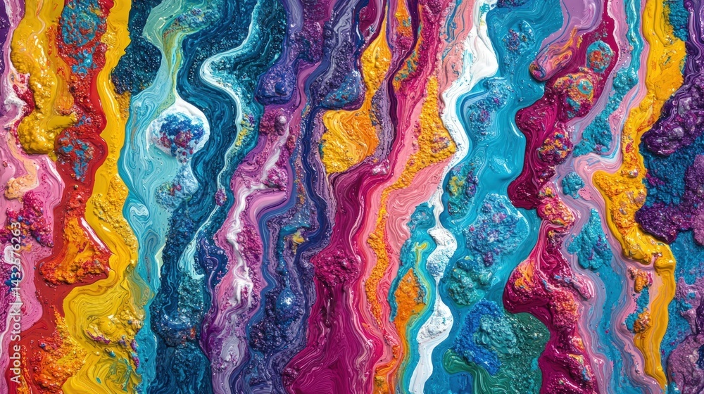 Vivid, textured paint drips, creating an abstract, colorful cascade pattern Vivid, textured paint drips, creating an abstract, colorful cascade pattern
