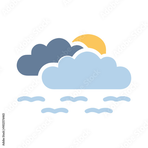 Minimalist weather icon with clouds, sun, and sea