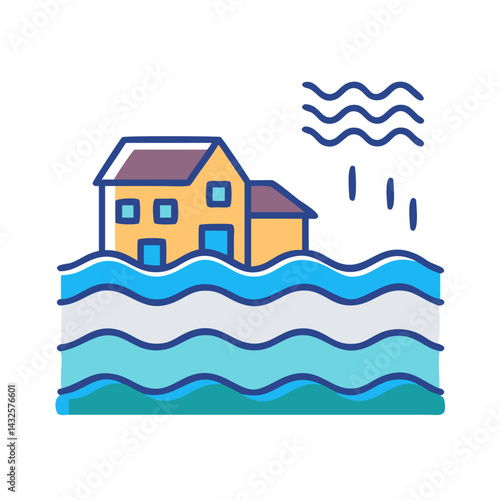 Icon Illustration of House Flooding After a Natural Disaster