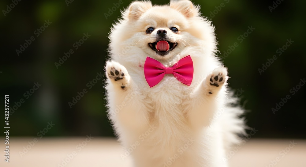 Obraz premium Fluffy pomeranian dog with a bowtie