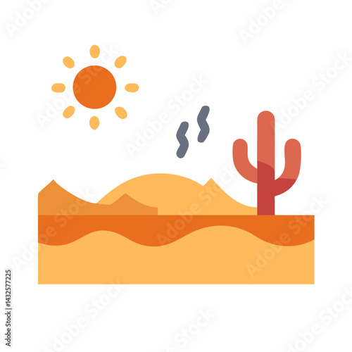 Cartoon desert scene illustration with sun and cactus