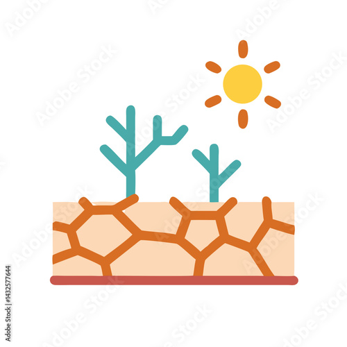 Global warming: desert and sun illustration on black backdrop