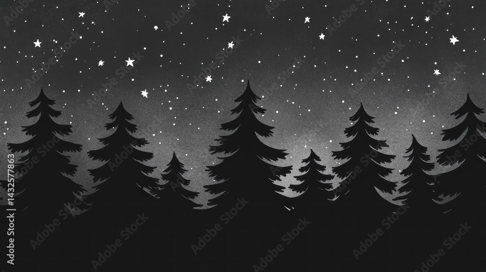 Fototapeta premium Silhouetted forest under a starry night sky