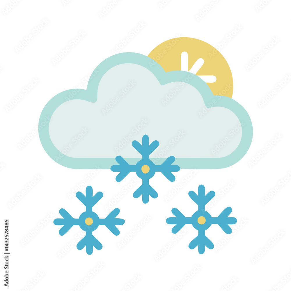 Snow Cloud with Sun Icon Vector Graphic Illustration Snow Cloud with Sun Icon Vector Graphic Illustration