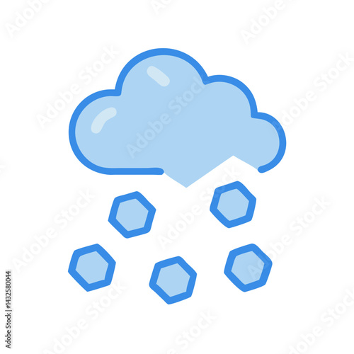 Hailstorm cloud icon weather, blue hail stones falling