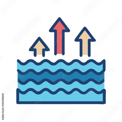Evaporation process with water body and arrows icon
