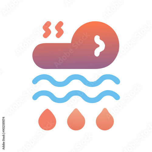 Humid Climate Icon with Cloud, Sea, and Rain
