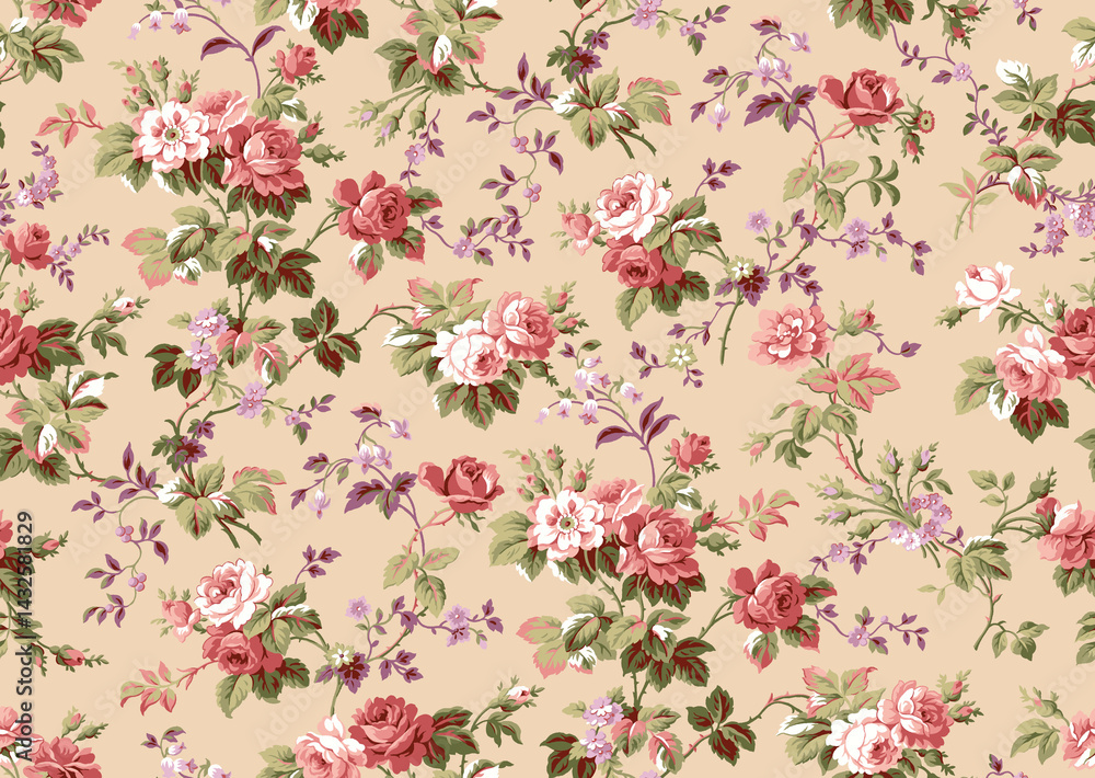 Fototapeta seamless pattern with pink flowers