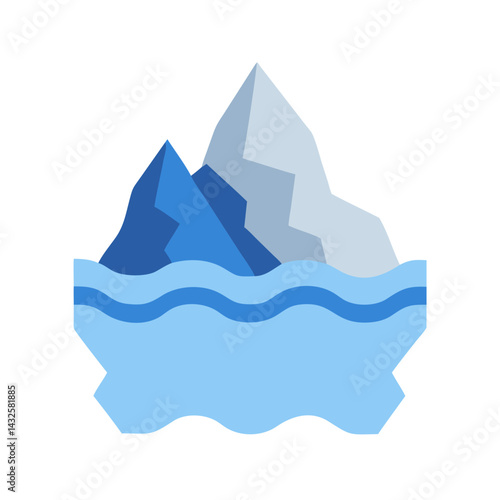 Cartoon Iceberg Floating in Water Illustration on Black