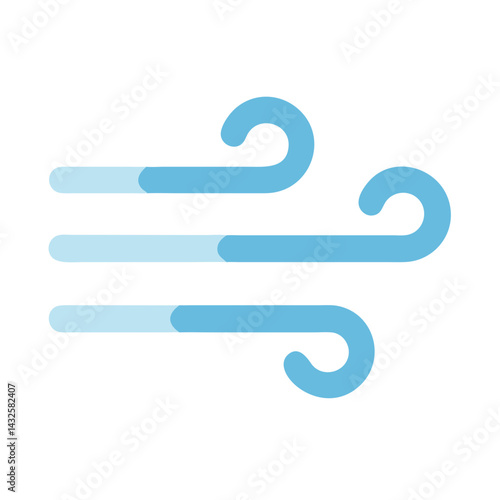 Wind Icon, Flat, Pale Blue on Black Background