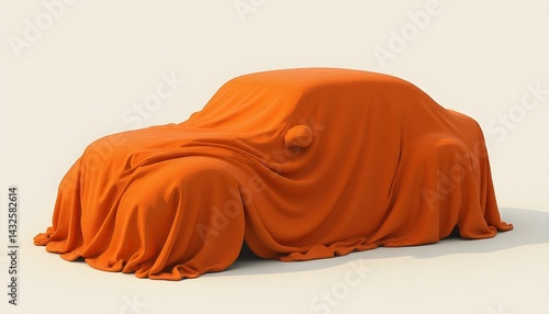 Obraz na płótnie A vibrant orange cloth drapes over a mystery car, hinting at an exciting reveal. w salonie