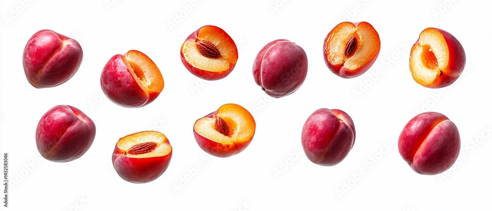 Nectarines sliced, presented on a clear, bright white background Nectarines sliced, presented on a clear, bright white background