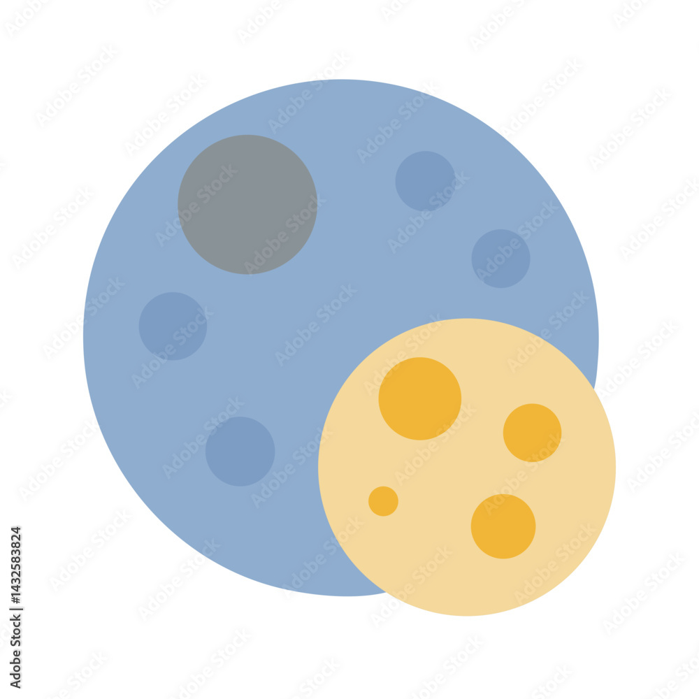 Two planets with craters in space on black Two planets with craters in space on black