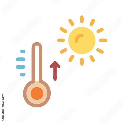 Rising temperature with sun, climate change illustration