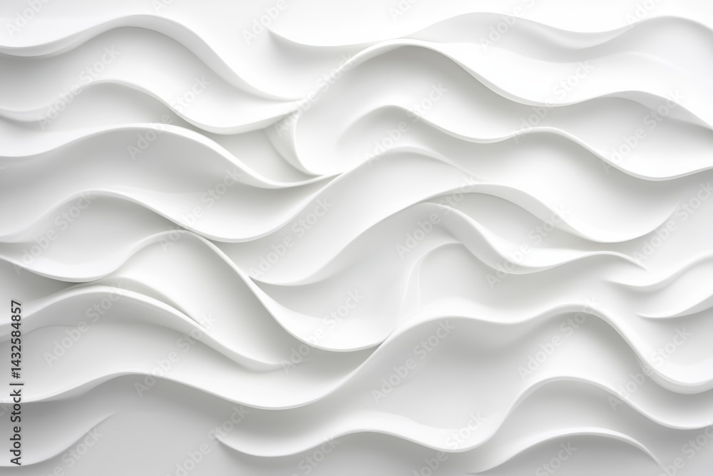 Obraz premium Close-up view of an elegant wave pattern in white, softly illuminated to highlight texture and depth, ideal for modern design projects with copy space