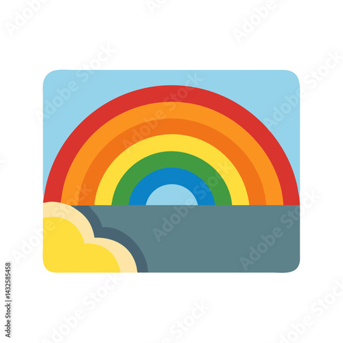 Colorful Rainbow Icon Graphic with Sky and Clouds