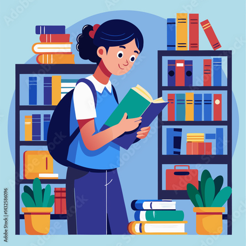 Young Student Reading Book in Library. Education Concept