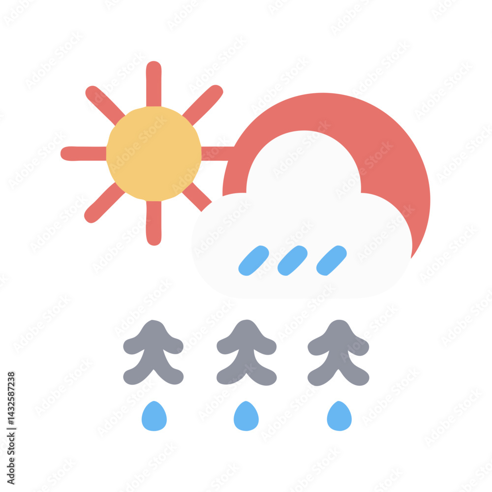 Obraz premium Partly Sunny with Rain Weather Icon on Black