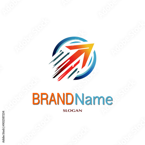 This logo showcases a dynamic arrow bursting forward with speed lines, symbolizing acceleration, precision, and progress. The arrow is designed with vibrant shades of orange and red.