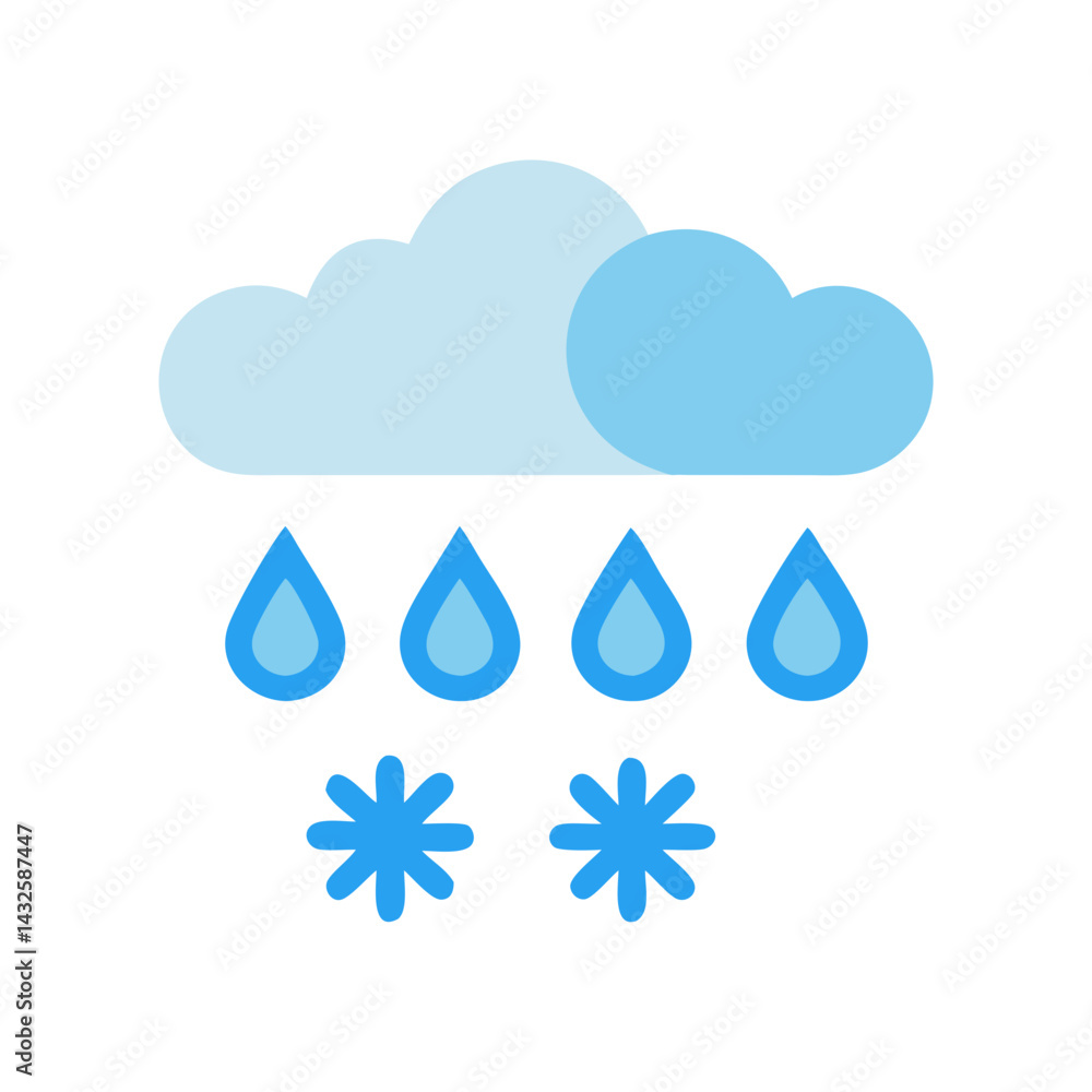 Rain and Snow Weather Forecast Icon on Black Rain and Snow Weather Forecast Icon on Black