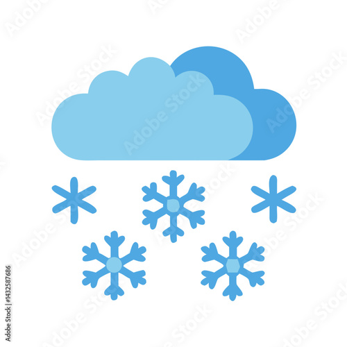 Cartoon cloud with snowfall, winter weather icon design