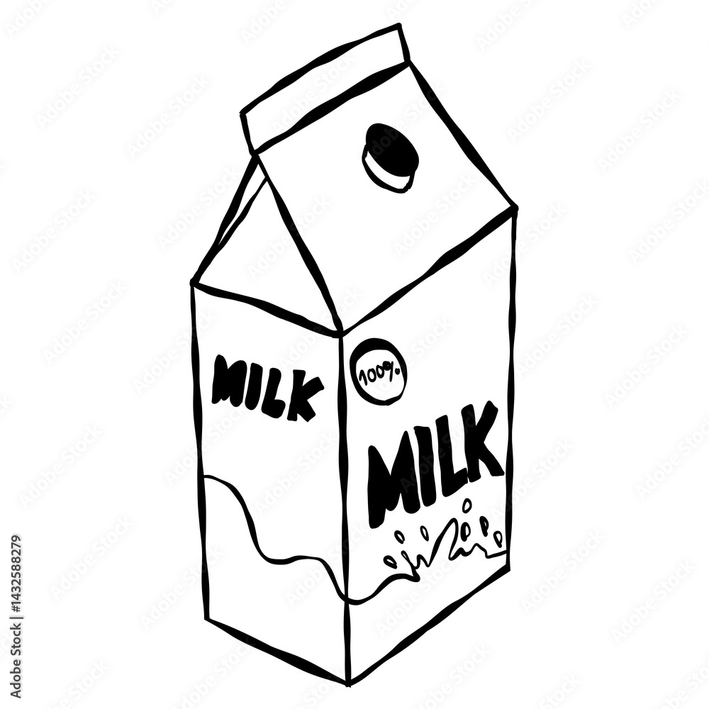 Illustration of an Open Milk Box with 100% milk Symbol Illustration of an Open Milk Box with 100% milk Symbol