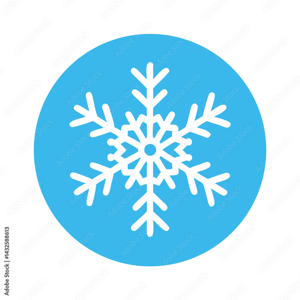 White snowflake icon on a blue circular background White snowflake icon on a blue circular background