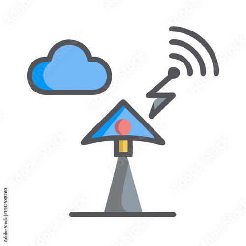 Cloud and antenna tower transmitting communication data network