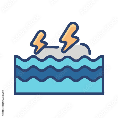 Stormy sea with lightning strikes cartoon icon illustration
