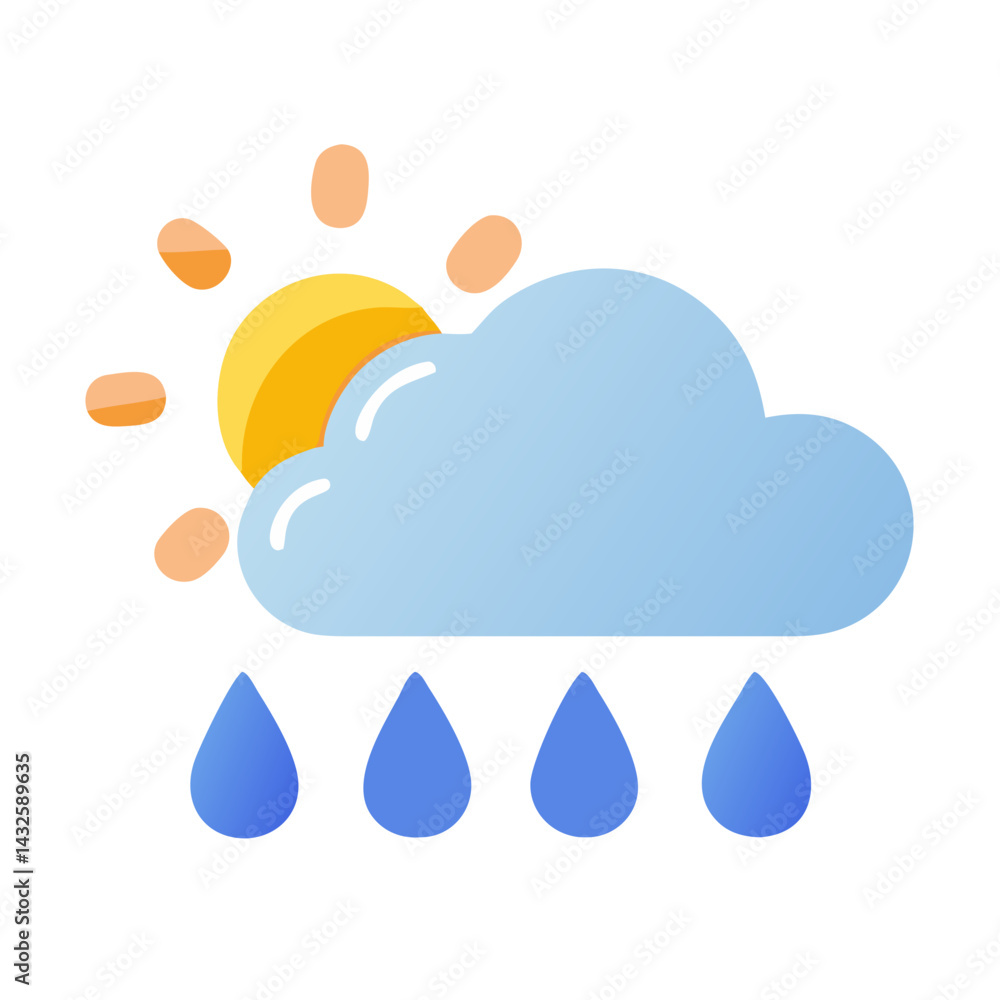 Partly Sunny With Rain Weather Icon Isolated on Black Partly Sunny With Rain Weather Icon Isolated on Black