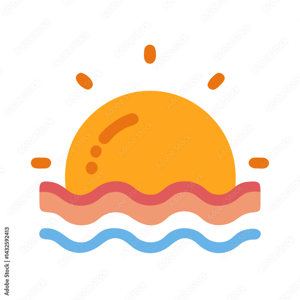 Sunrise icon over the ocean, vector design art Sunrise icon over the ocean, vector design art