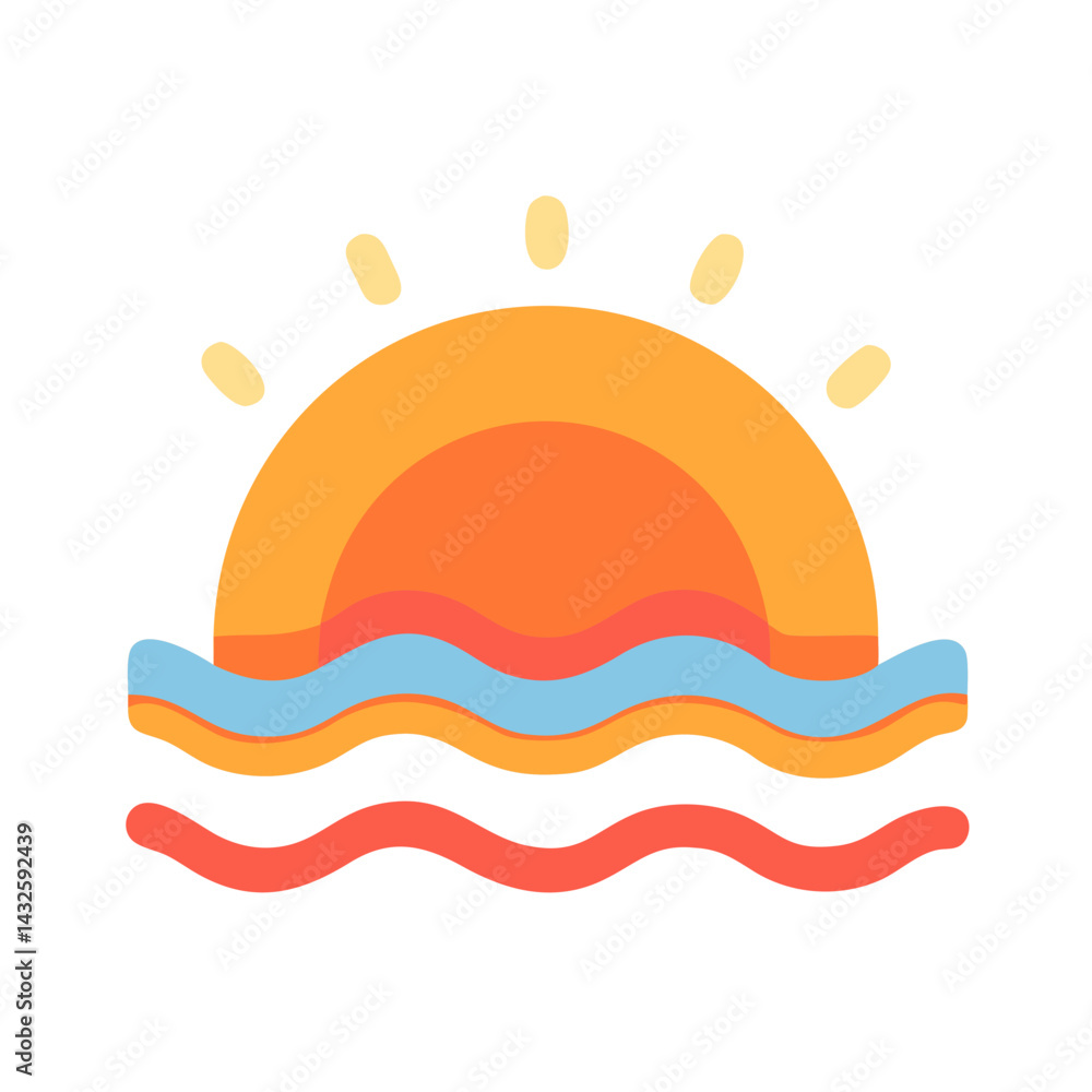 Vibrant Sunrise over Wavy Sea Icon Illustration Vibrant Sunrise over Wavy Sea Icon Illustration