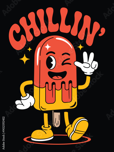 Retro cartoon ice cream character chillin with peace sign cool summer treat t shirt design vector images
