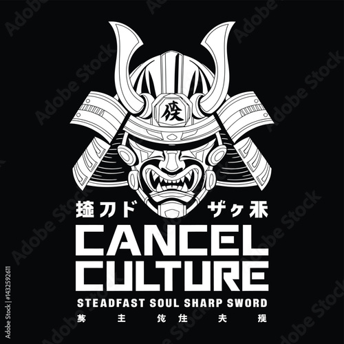 Cancel culture samurai mask with japanese kanji t shirt design vector images