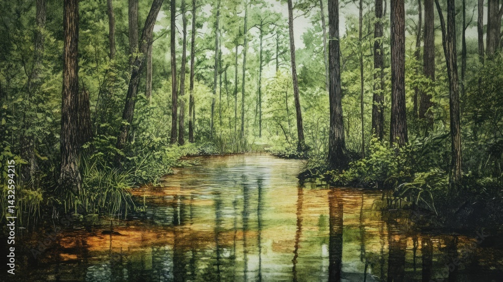 Tranquil swamp waterway scene Tranquil swamp waterway scene