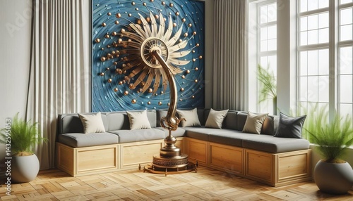 Kinetic Sculpture Nook A corner dominated by a slowly moving kin